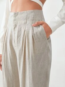 BizChic Slant Pocket Wide Leg Trousers - Beige - View 6