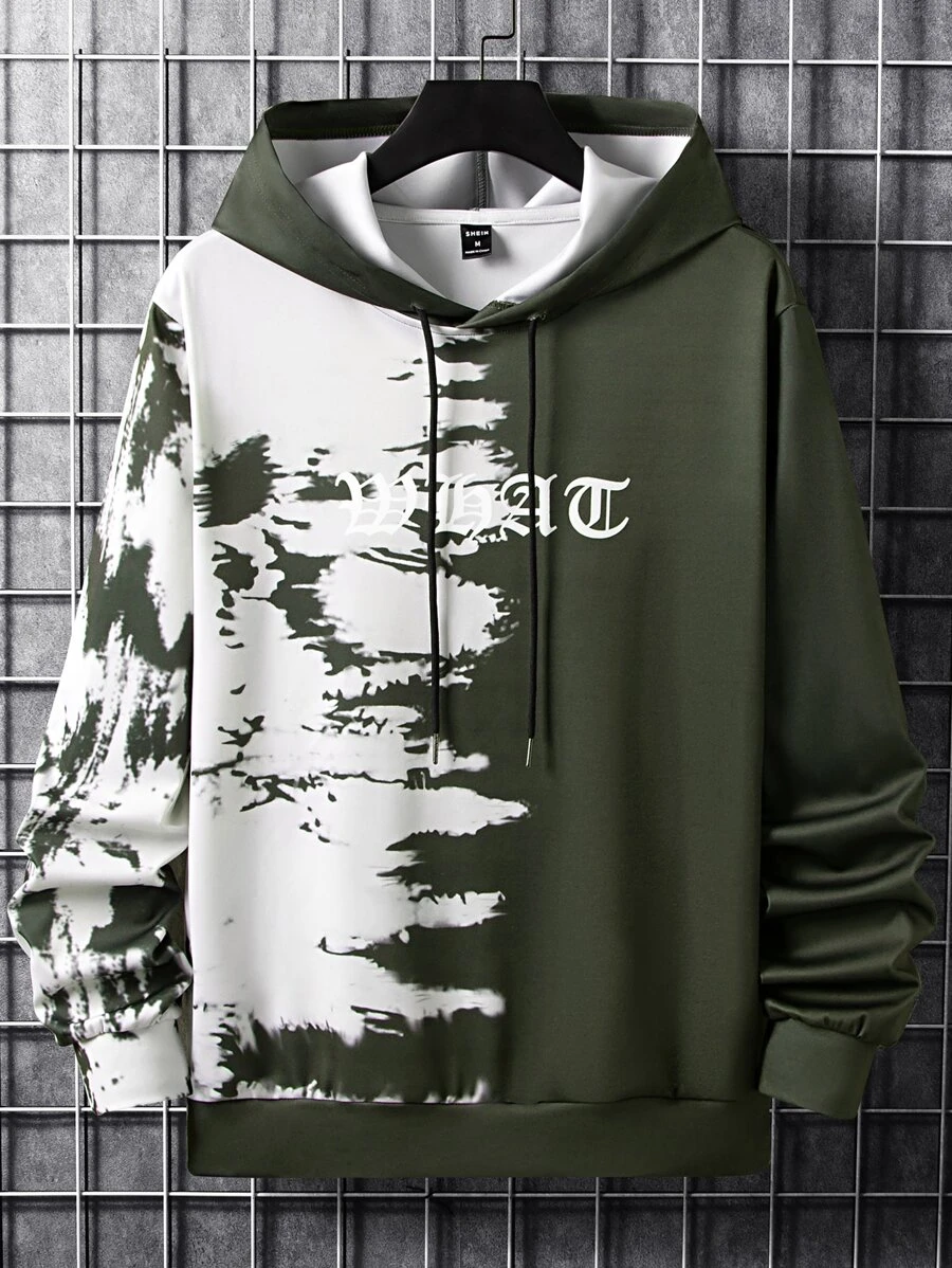 Manfinity EMRG Men Letter Graphic Colourblock Drawstring Hoodie - Multicolor - View 1