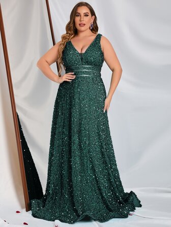 Faeriesty 大碼深V領亮片正式連衣裙