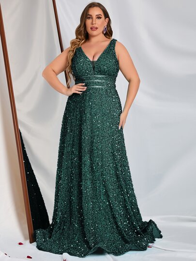 Faeriesty 大碼深V領亮片正式連衣裙