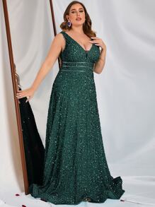Faeriesty Váy dạ hội chữ A hở lưng chữ V sâu, cổ chữ V nhỏ dành cho nữ - Hoàn hảo cho tiệc tối trang trọng, tiệc cưới, sự kiện thảm đỏ, tiệc sang trọng và chụp ảnh cưới - Màu xanh lá cây đậm - Xem 3