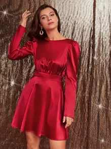 SHEIN Frenchy Chain Detail Backless Satin Dress Christmas Winter New Year Elegant Red Evening Dress Party Burgundy Burgundy - Burgundy - View 2