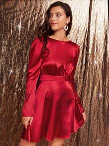 SHEIN Frenchy Chain Detail Backless Satin Dress Christmas Winter New Year Elegant Red Evening Dress Party Burgundy Burgundy - Burgundy - View 5