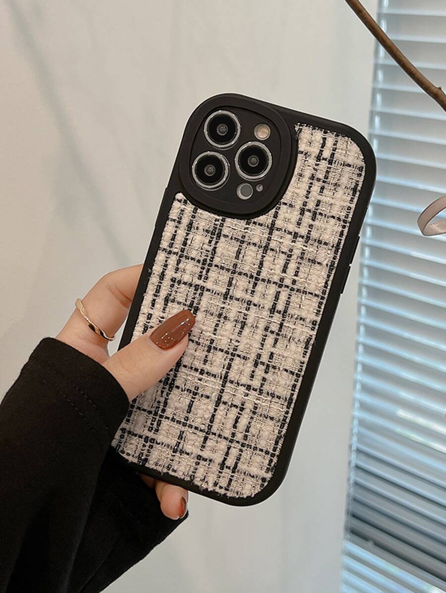 GUCADI 1pc 格子天鹅绒手机壳适用于苹果 iPhone 16/15/14/13/12/11 系列，适合秋冬季