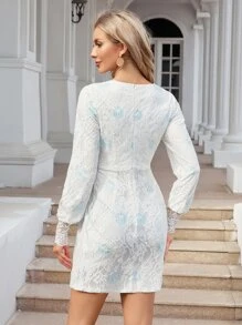 Guipure Lace Insert Wrap Hem Dress - White - View 2