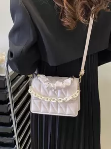 迷你衍縫鏈條裝飾方包 - 米色 - 查看 1