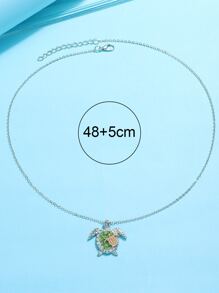 Rhinestone Turtle Pendant Necklace - Silver - View 6