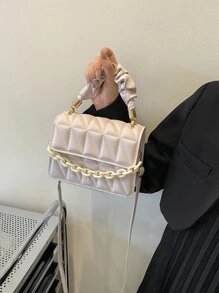 迷你衍縫鏈條裝飾方包 - 米色 - 查看 2