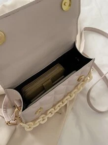 迷你衍縫鏈條裝飾方包 - 米色 - 查看 3