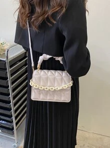 迷你衍縫鏈條裝飾方包 - 米色 - 查看 6