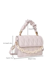 迷你衍縫鏈條裝飾方包 - 米色 - 查看 8