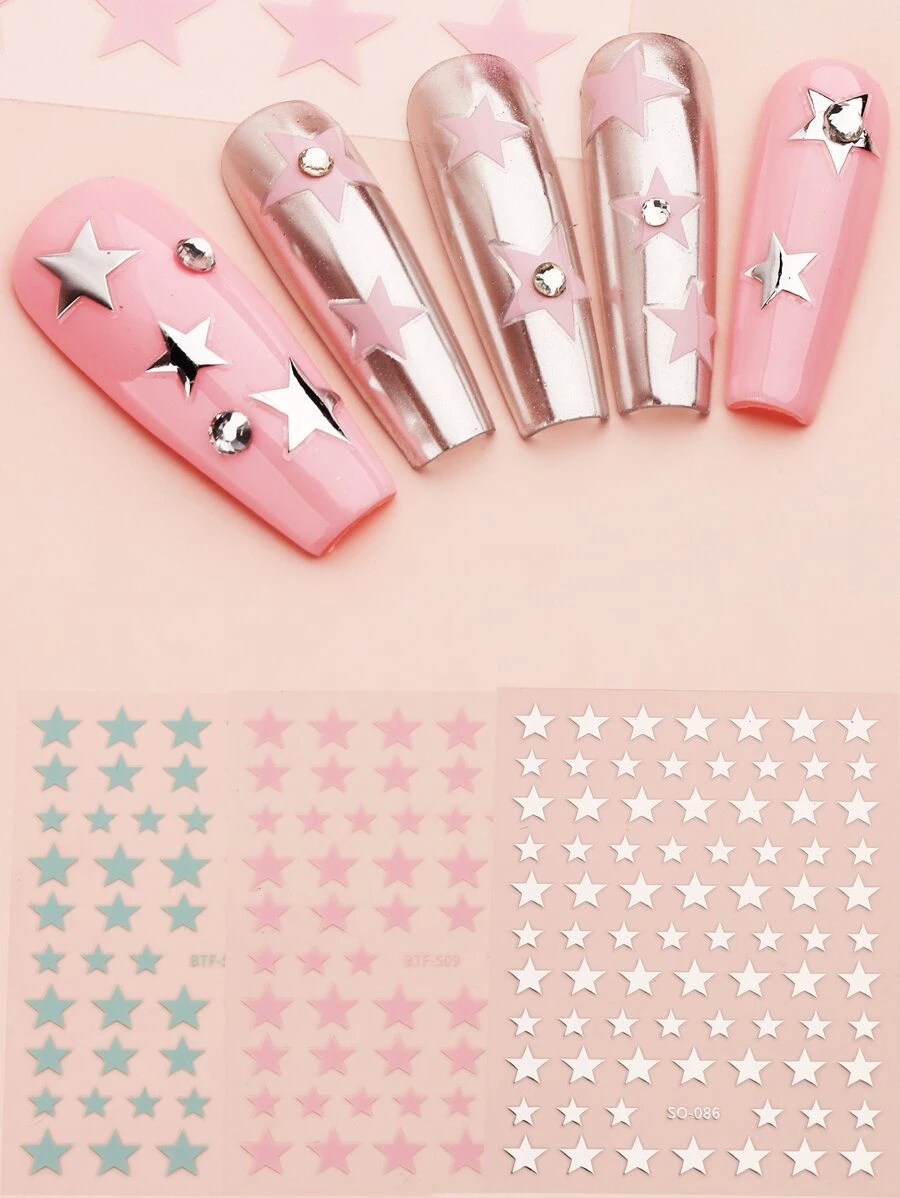 FULL BEAUTY 3片3D星星圖案美甲貼紙美甲貼紙DIY - 彩色 - 查看 1