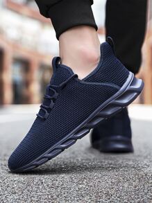 Men Minimalist Lace-up Front Running Shoes - Navy Blue - View 3