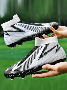 Men Two Tone Slip On Soccer Shoes - Black and White - View 2