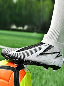 Men Two Tone Slip On Soccer Shoes - Black and White - View 3