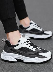 Hombres Zapatillas deportivas de color combinado con cordón delantero - Blanco y Negro - Ver 2
