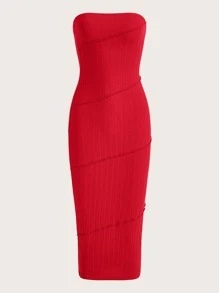 SHEIN Privé Solid Backless Tube Dress - Red - View 1