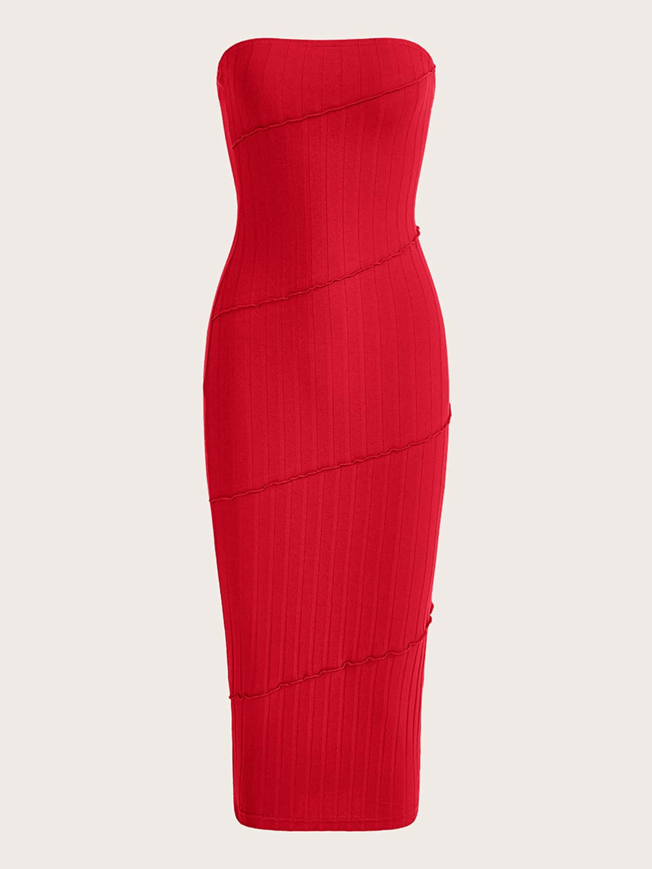 SHEIN Privé Solid Backless Tube Dress - Red - View 1