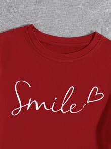 SHEIN LUNE Letter And Heart Print Tee - Red - View 3