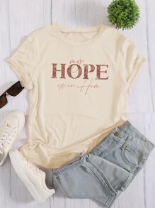 Chiquease Camiseta con estampado de slogan - Albaricoque - Ver 1