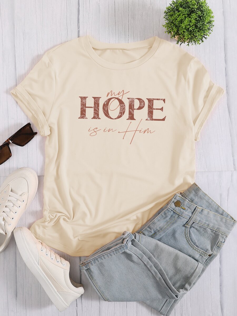 Chiquease Camiseta con estampado de slogan - Albaricoque - Ver 1