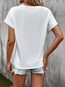 SHEIN LUNE Lip Print Batwing Sleeve Tee - White - View 2