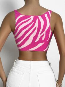 Allurite Zebra Striped Bandana Hem Crop Tank Top - Pink - View 2
