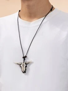 2pcs Best Friends Resin Bull Head Adjustable Pendant Necklace For Men, Stylish Vintage Jewelry, For Date Gift