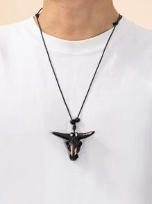 2pcs Best Friends Resin Bull Head Adjustable Pendant Necklace For Men, Stylish Vintage Jewelry, For Date Gift