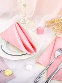 6pcs 43*43cm Solid Color Polyester Napkins, For Dining Room, Living Room, Restaurant - Pink - View 2
