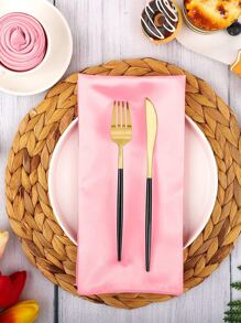 6pcs 43*43cm Solid Color Polyester Napkins, For Dining Room, Living Room, Restaurant - Pink - View 5