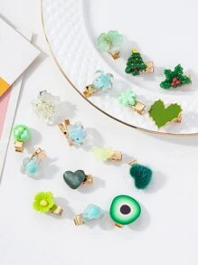 16pcs Heart & Flower Decor Alligator Hair Clip - Multicolor - View 1