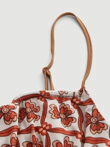 SHEIN MOD Allover Print Tie Front Ruched Bust Cami Dress - Multicolor - View 3