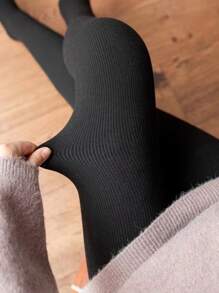 1 pieza Medias verticales negras con rayas, acolchadas y suavizadas, mujer - Negro - Ver 7