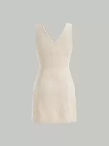 SHEIN MOD 前紐扣燈芯絨洋裝 - 米色 - 查看 2