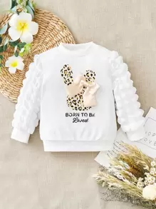 Baby Girl Slogan Graphic Bow Front Sweatshirt - White - View 1