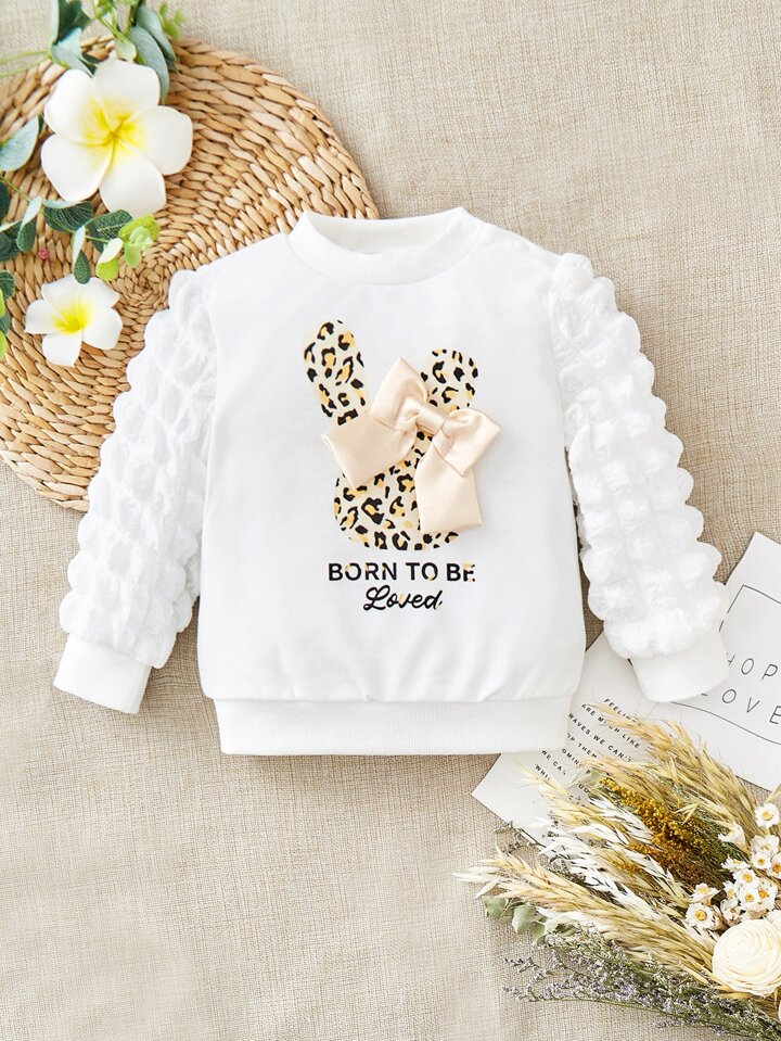Baby Girl Slogan Graphic Bow Front Sweatshirt