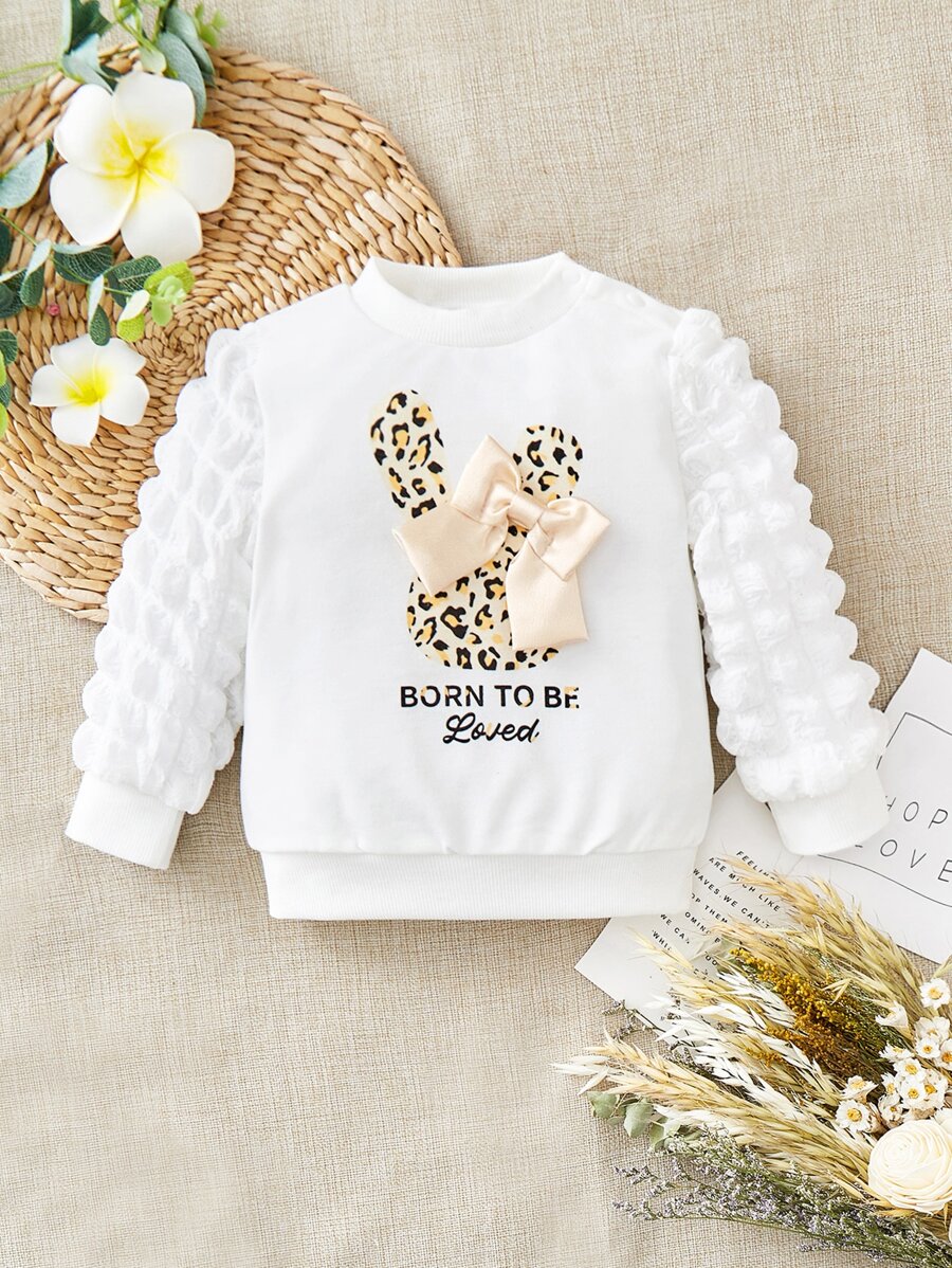 Baby Girl Slogan Graphic Bow Front Sweatshirt - White - View 1
