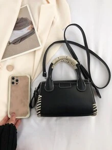 Fashionable Color-Blocked Women Casual Mini Tote Bag, With Adjustable Long Strap