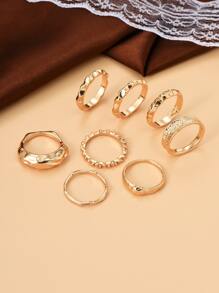 8pcs Textured Ring - Yellow Gold - View 2