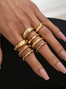 8pcs Textured Ring - Yellow Gold - View 4