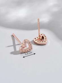 Cubic Zirconia Heart Stud Earrings Valentines,Mom,Mother,Mother's Day,Gift - Rose Gold - View 3