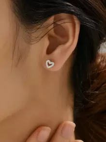 Cubic Zirconia Heart Stud Earrings Valentines,Mom,Mother,Mother's Day,Gift - Silver - View 3