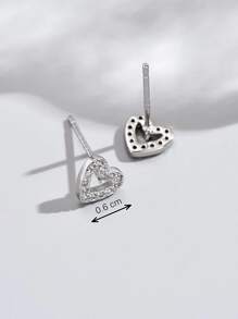 Cubic Zirconia Heart Stud Earrings Valentines,Mom,Mother,Mother's Day,Gift - Silver - View 4