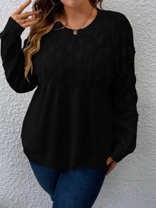 SHEIN LUNE Plus Pointelle Knit Drop Shoulder Jumper - Black - View 1