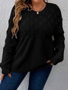 SHEIN LUNE Plus Pointelle Knit Drop Shoulder Jumper - Black - View 4