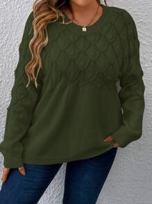 SHEIN LUNE Plus Pointelle Knit Drop Shoulder Jumper - Dark Green - View 5