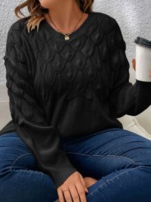 SHEIN LUNE Plus Pointelle Knit Drop Shoulder Jumper - Black - View 5