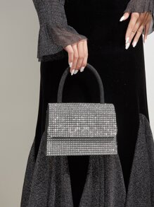 Lấp lánh lấp lánh quyến rũ, sequin, sang trọng, sáng bóng Mini trang trí bằng kim cương giả Túi vuông có nắp túi buổi tối, túi đựng đồ ăn tối bằng kim cương giả, ngọc trai giả cho cô gái dự tiệc, phụ nữ, cô dâu Hoàn hảo cho bữa tiệc, đám cưới, vũ hội, bữa tối/tiệc, cho cocktail - Bạc - Xem 1