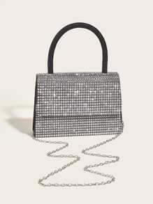 Lấp lánh lấp lánh quyến rũ, sequin, sang trọng, sáng bóng Mini trang trí bằng kim cương giả Túi vuông có nắp túi buổi tối, túi đựng đồ ăn tối bằng kim cương giả, ngọc trai giả cho cô gái dự tiệc, phụ nữ, cô dâu Hoàn hảo cho bữa tiệc, đám cưới, vũ hội, bữa tối/tiệc, cho cocktail - Bạc - Xem 2